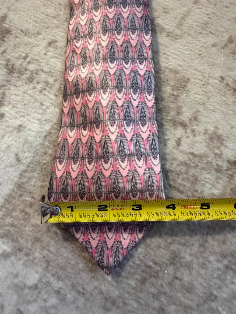 Lanvin Paris Silk Tie Pink Art Deco Geometric Pattern